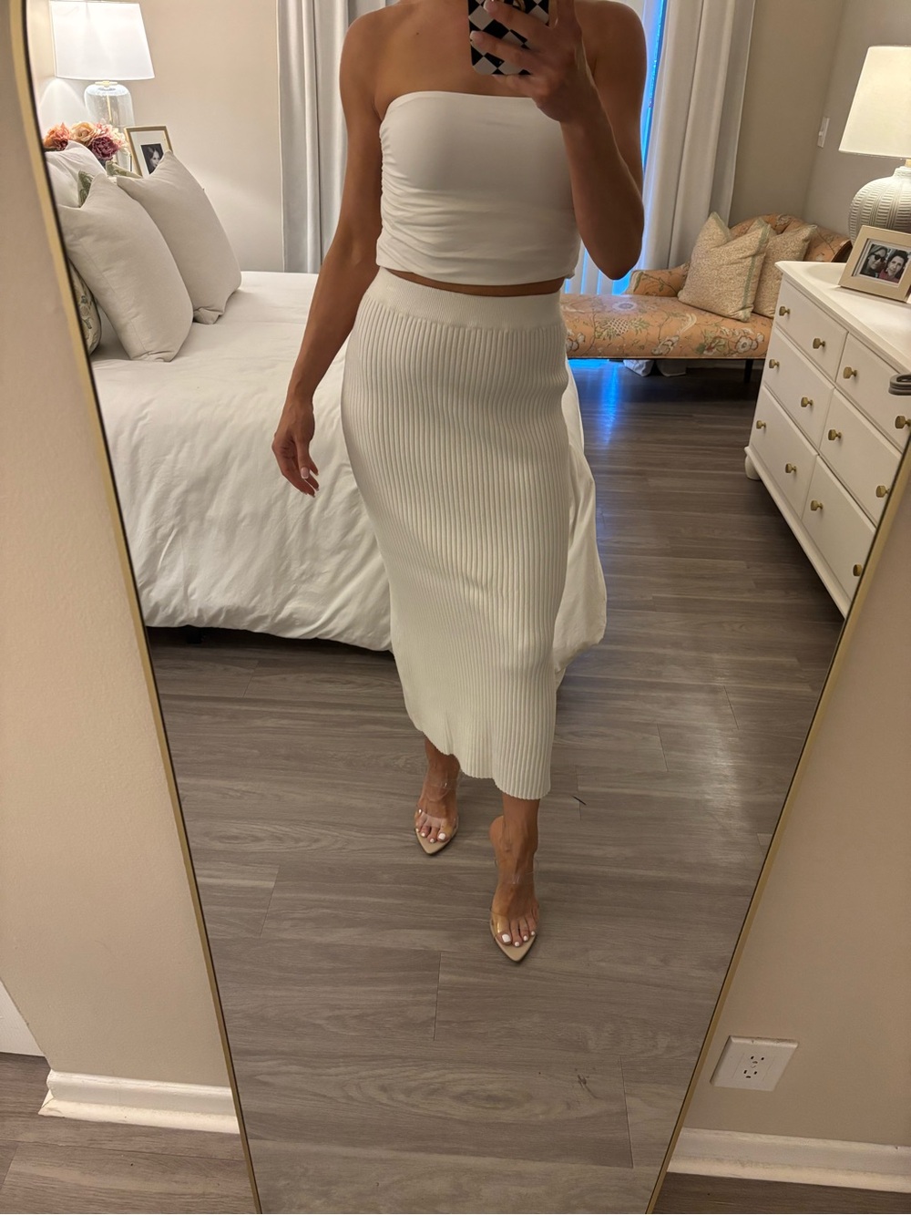 Olivaceous Ivory Ribbed Knit Maxi Skirt 🤍